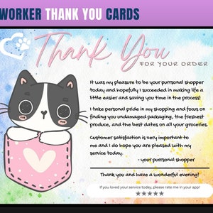 Biglietto di ringraziamento a tema gatto, biglietto di ringraziamento Personal Shopper, cliente di ringraziamento, biglietto di ringraziamento, ringraziamento, acquirente di generi alimentari, personal shopper