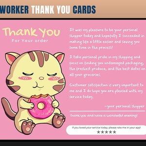 Cartão de agradecimento com tema de gato, cartão de agradecimento de personal shopper, agradecimento do cliente, cartão de agradecimento, obrigado, comprador de supermercado, personal shopper