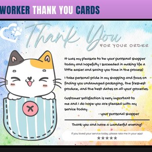 Kat thema dank u kaart, persoonlijke shopper dank u kaart, klant dank u, dank u kaart, dank u, kruidenier shopper, persoonlijke shopper
