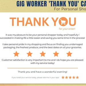 Biglietto di ringraziamento, Personal Shopper, Acquirente di generi alimentari, Grazie, Biglietto di ringraziamento, Nota di ringraziamento, Spedizione, Instacart, DoorDash, Gig, Gig Worker