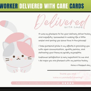 Cartão de agradecimento com tema de gato, cartão entregue com cuidado, cartão de agradecimento do cliente, cartão de agradecimento, obrigado, comprador de supermercado, comprador pessoal