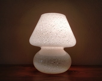 Vintage Murano mini mushroom nude pink glass lamp, Baby mushroom swirl confetti lamp, Spotted  glass mushroom lamp