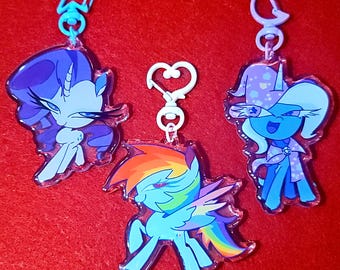 IN STOCK - MLP My Little Pony Rainbow Dash, Rarity, Trixie, Nightmare Moon Epoxy 3 Inch Charms & Stickers