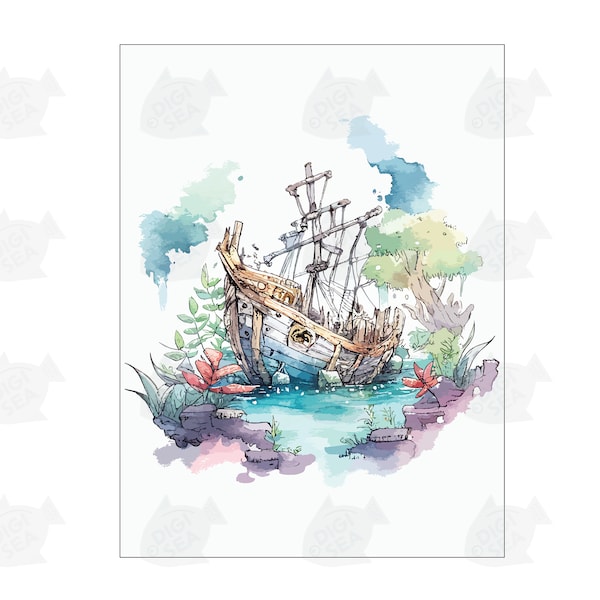 Shipwreck Cove Art Print - Digital Download - PNG - High Resolution - Logo - Nautical - Old ship - Boat