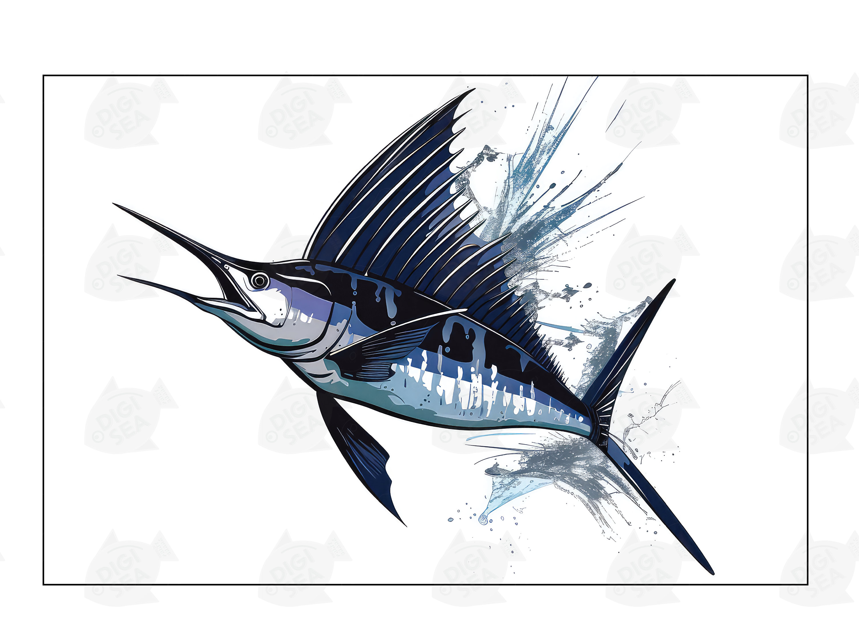 Sailfish Art Print Digital Download PNG High Resolution Logo Nautical