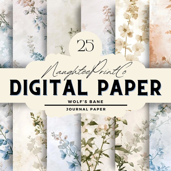 Digitales Papier, Wolfs Bane Blüten Design, Journal, Scrapbook, Scrapbooking, bedruckbares Papier, Floral, 8,5 "x 11" (sich nicht wiederholendes Muster)