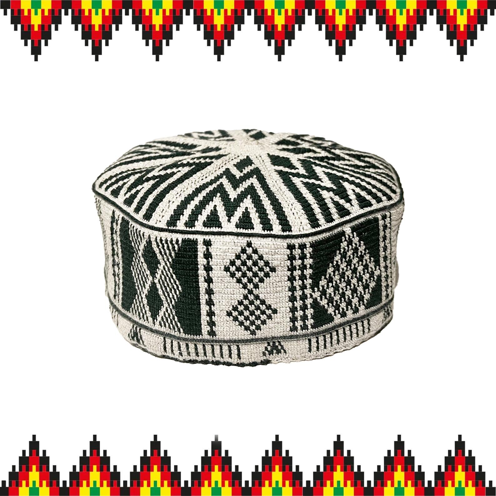 Chapeau De Prière Musulman Pour Homme (Kufi) - Taille 51-53 Vert Et Noir Brodé - En Polyester/coton - Neuf Avec étiquettes