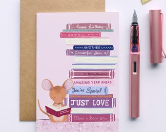 Mouse "Bookish Birthday" Card