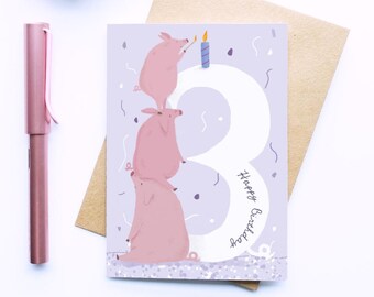 Pigs 3rd Birthday Card
