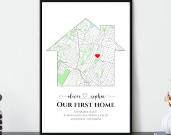 Custom our first home map, Latitude longitude coordinates map, Housewarming location print, Personalized house map birthday anniversary gift