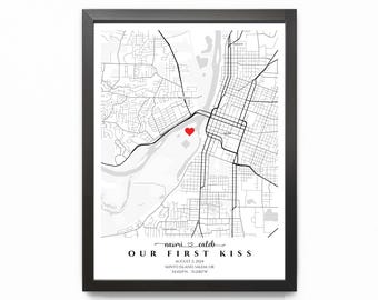 Our First Kiss Map, First Kiss Location, First Kiss Gift, Valentines Day Gift, Anniversary Map, 1st Anniversary Gift, Six Month Anniversary