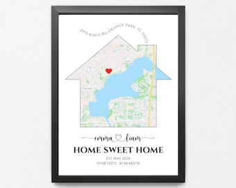 Custom Home Map, First Time Home Buyer, Personalized Housewarming Gift, Home Sweet Home Map Print, New Homeowner Gift from Realtor