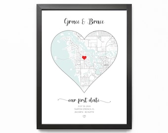 Our First Date Map Print Framed, One Year Dating Anniversary Map Gift, Personalized Relationship Map, Valentines Day Gift for Girlfriend