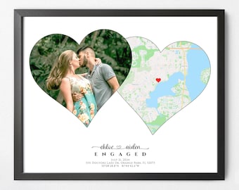 Engagement Gift for Daughter and Future Son in Law from Parents to Daughter Gift, Engagement Map with Frame, Engaged Picture Framed