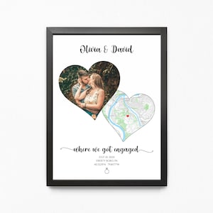 Cadeau de fiançailles des parents pour son fils et sa future belle-fille, carte de fiançailles encadrée, photo du lieu de nos fiançailles et impression de carte encadrée