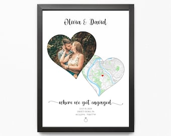 Son and Future Daughter in Law Engagement Gift from Parents, Engagement Map Photo Framed, Where We Got Engaged Picture and Map Print Framed