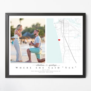 Là où elle a dit oui, cadeau de fiançailles personnalisé pour couple unique, cadre photo de fiançailles, cadeau de fiançailles, impression carte de fiançailles