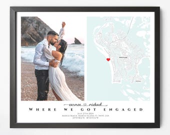Where We Got Engaged, Personalized Engagement Gift for Couple Unique, Engagement Picture Frame Photo Newly Engaged Gift Engagement Map Print