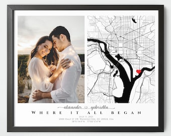 Where It All Began Map Print - Personalized Relationship Gift with Photo, Custom Coordinates Sign for Couple, Him, or Her in Frame