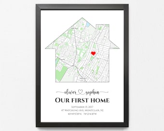 Custom Our First Home Map Print, Housewarming Gift with Address and Coordinates Map Personalized New Houseowner Gift from Realtor for Client