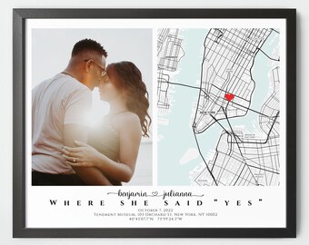 Gepersonaliseerd verlovingscadeau voor stel Uniek, waar ze ja zei, verloving jubileumcadeau Verlovingsfoto met kaart Nieuw verloofd cadeau