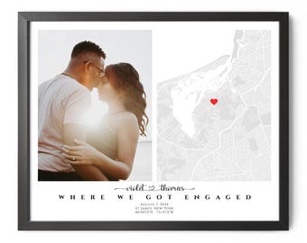 Where We Got Engaged Map with Photo, Personalized Engagement Map Print Framed Engagement Anniversary Map Gift Engagement Gift for Couple Map