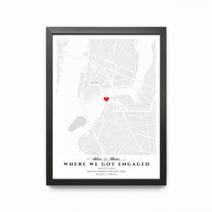 Impression de carte où nous nous sommes fiancés, personnalisation du cadre avec impression de carte de fiançailles, cadeau de fiançailles d'anniversaire de mariage, cadeau de fiançailles personnalisé pour carte de couple