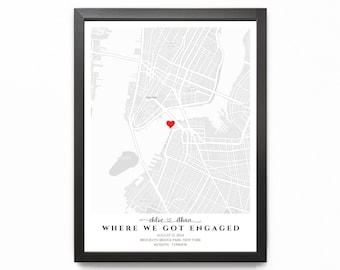Where We Got Engaged Map Print, Personalize Engagement Map Print Frame Engagement Anniversary Map Gift Custom Engagement Gift for Couple Map