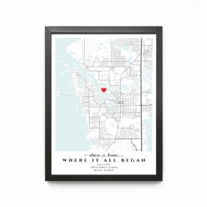 Impression de carte où tout a commencé encadré, cadeau de carte d'anniversaire de rencontre d'un an, carte de relation personnalisée, cadeau de Saint-Valentin pour petite amie