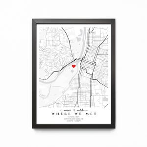 Impression de carte où nous nous sommes rencontrés encadrée, cadeau de carte d'anniversaire de premier rencontre pour petite amie, carte de relation personnalisée, cadeau de Saint-Valentin pour elle
