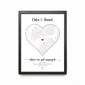 Impression de carte où nous nous sommes fiancés, impression de carte de fiançailles personnalisée, cadeau de carte d'anniversaire de fiançailles encadrée, cadeau de fiançailles personnalisé pour sa carte