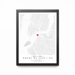 Carte où nous avons dit oui - impression de carte de mariage personnalisée encadrée, cadeau pour couple nouvellement marié, cadeau de carte d'anniversaire de mariage personnalisé
