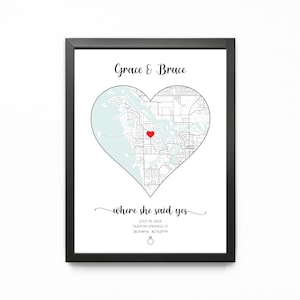 Impression de carte où elle a dit oui, impression de carte de fiançailles personnalisée, cadeau de carte d'anniversaire de fiançailles encadrée, cadeau de fiançailles personnalisé pour sa carte