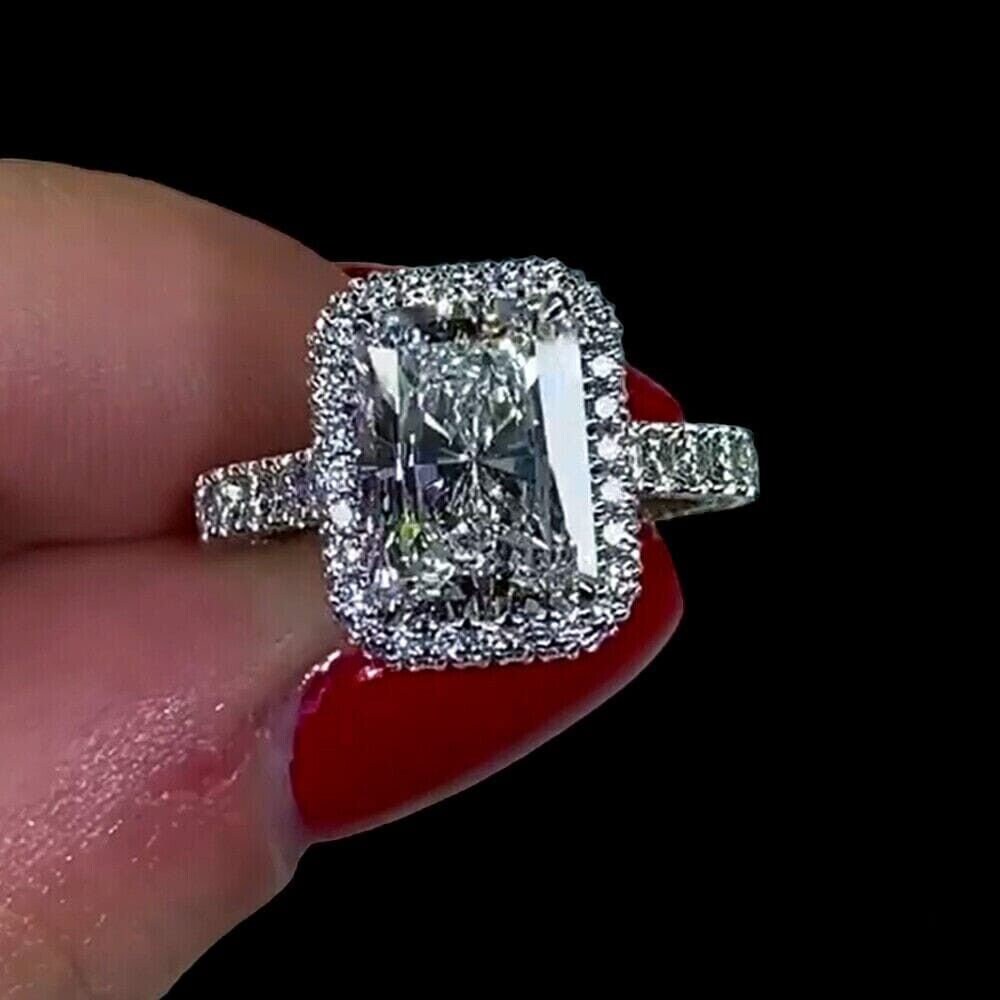 2.47 Ct Radiant Cut Simulated Diamond Wedding Engagement Ring 14K