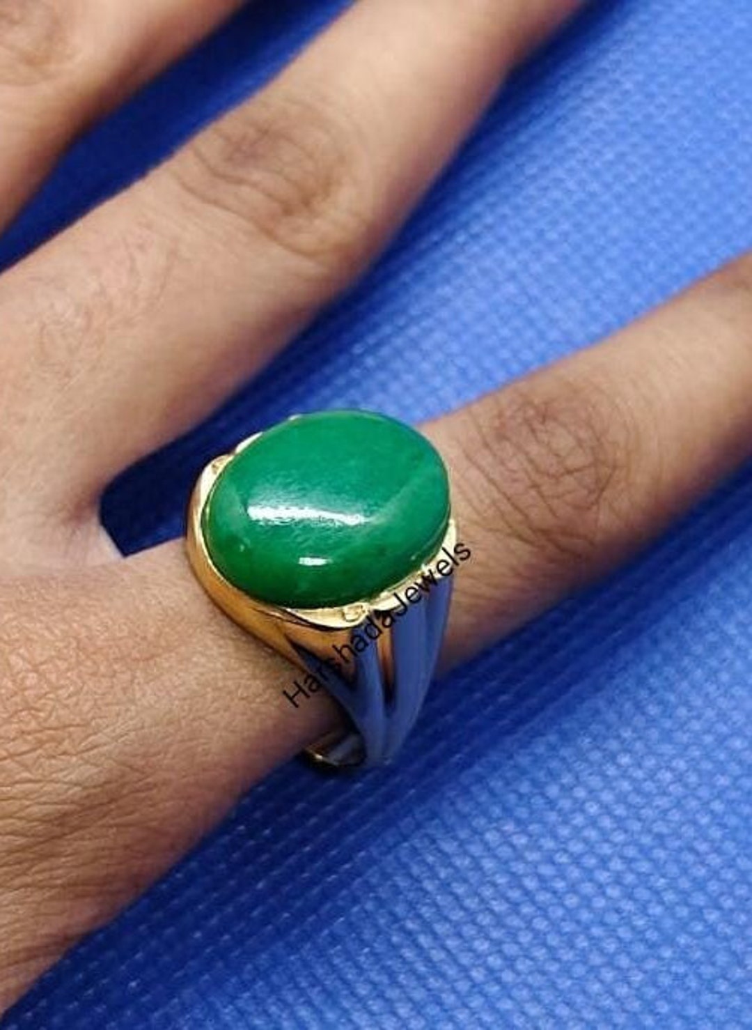 Art Deco ,victorian ,natural Jade Wedding Ring 14K Yellow Gold Finish