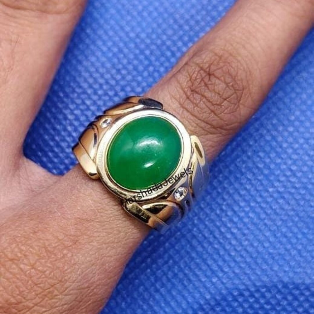Vintage ,victorian ,natural Jade Men's Ring Sterling Silver Christian