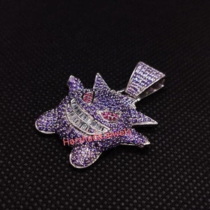 Real Iced CZ Hip Hop 925 Sterling Silver Gengar Pokemon Pendant Necklace  Mens
