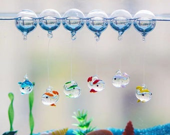 Floating Glass Fish,  glass marine life,Fish Tank Ornament. Mini Hand Blown Glass  Figurines,Fluorescent at night