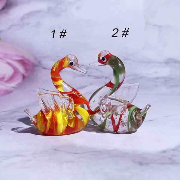 Glass swans, Animal figurines, Swan glass ornaments, Hand blown glass figurines, home decor, glass gift