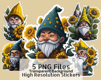 Gnome Sticker Bundle, Gnome Clipart, Sunflower Gnome, Old Man Gnome, Sticker Bundle, Cute Stickers, Stickers, Clipart