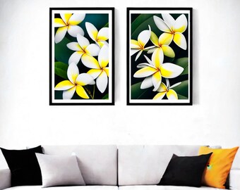 Frangipani Flowers Set of 2, Frangipani, Bali, Balinese Flower, Flora, Flower Art, Digital Download, Floral Print, Instant Download