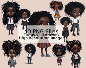 Peekaboo Girl Bundle, Little Black African Girl Clipart, Afro Girl, Dreadlocks Girl, Chibi Kawaii, Melanin, Chibi, Little African Girl PNG