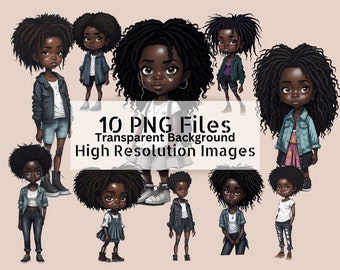 African Teenage Girl Bundle, Black African Girl Clipart, Afro Girl, Dreadlocks Girl, Chibi Kawaii, Melanin, Chibi, African Girl, Teenager