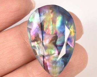 23.05 Ct Ammolite Opal-like Organic Precious Gem Loose Gemstone Doublet Rare Gemstone Loose Checkerboard Table Cut ammolite stone