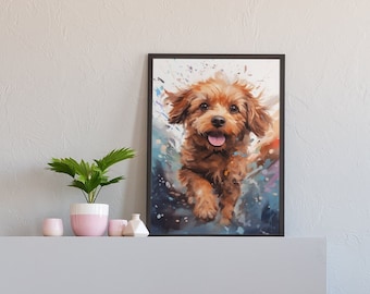 Cavapoo Watercolor Art Print | Rainbowcore Dog Lover Gift