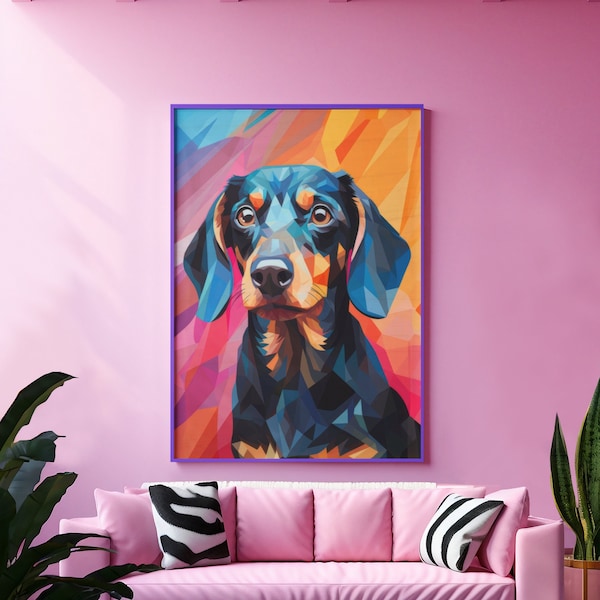 Dachshund cubic and Hyper-color Art Print | Dachshund Poster | Graffiti-inspired Dog Art Gift | Dog Wood / Acrylic Prints