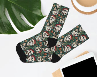 Siberian Husky Eco-Friendly Socks | Siberian Husky Premium Crew Socks | Husky Lovers Gifts | Unique Siberian Husky Design | Dog Lover Socks