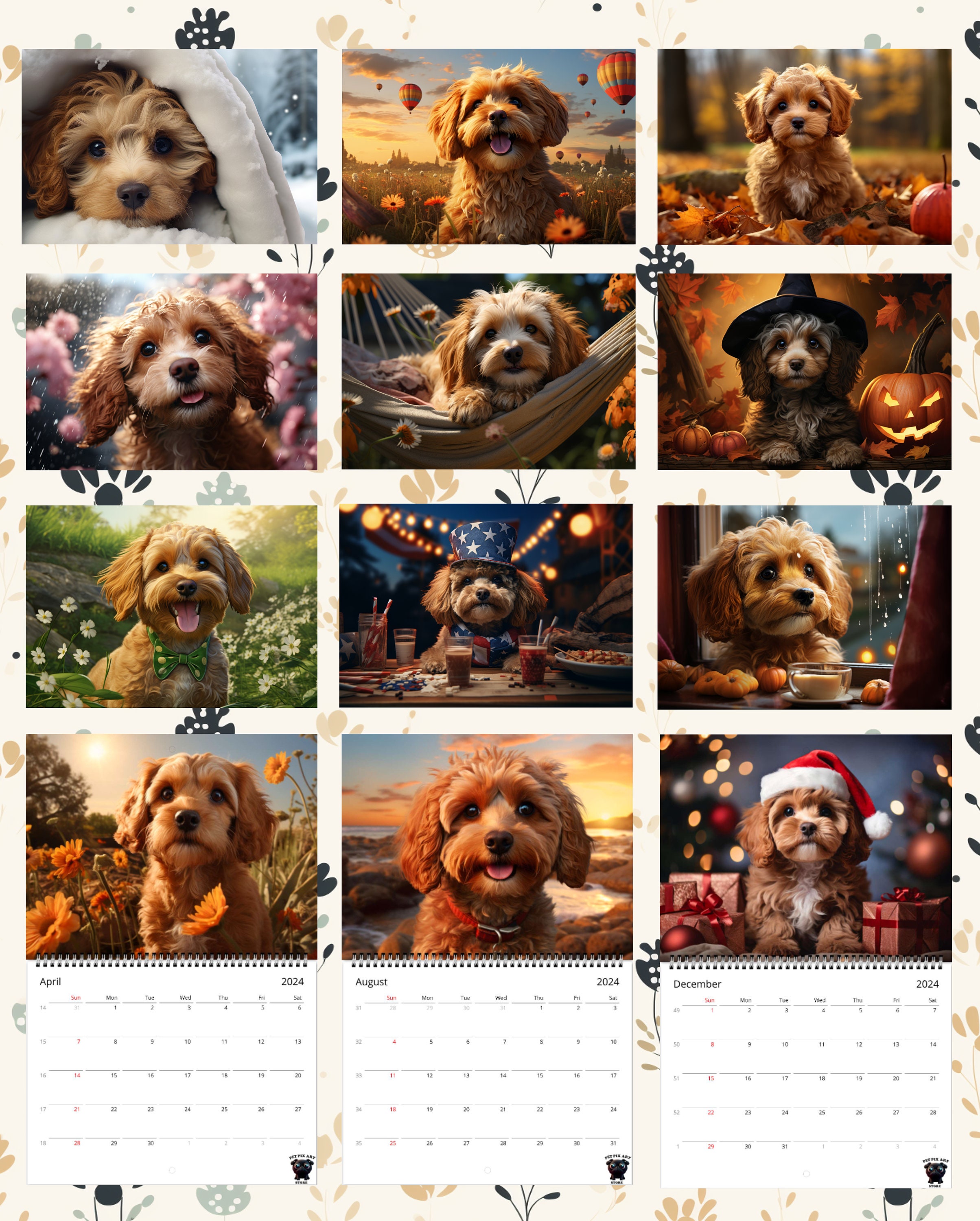 Cavapoo Calendar 2024 Cavapoo Wall Calendar Gift Dog Wall Calendar 2024
