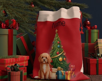 Cavapoo Christmas Gift Bag | Personalized Cavapoo Lover Gifts | Custom Cavapoo Gift Bag | Cavapoo Xmas Gift Bag