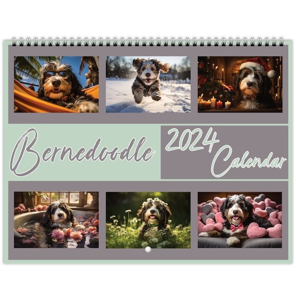 Bernedoodle Calendar 2024 | Bernedoodle Wall Calendar Gift | Dog Wall Calendar 2024 | 12 Month Hanging Wall Calendar